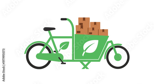 Green bicycle with cardboard boxes.