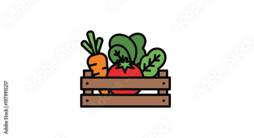 Colorful cartoon vegetables in crate.