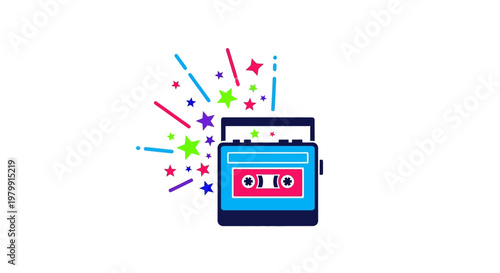Colorful cassette tape with stars.