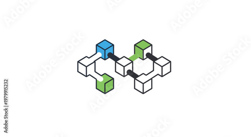 Colorful cubes connected in network.