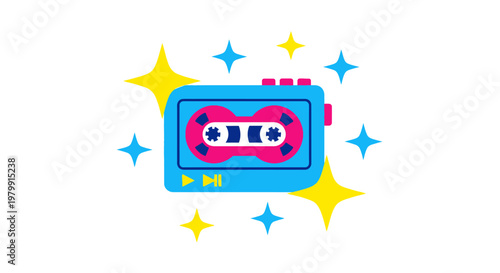 Colorful cassette tape with stars.