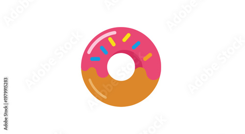 Colorful donut with pink frosting.