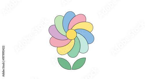 Colorful flower with green leaves.