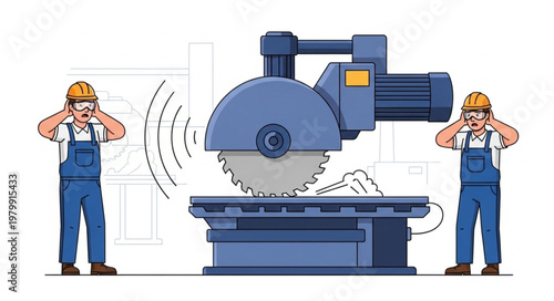 Workers with industrial cutting machine.