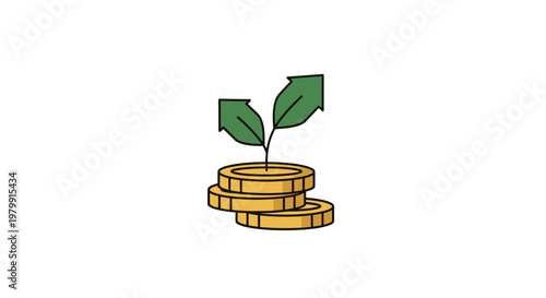 Coins with small green plant growing.