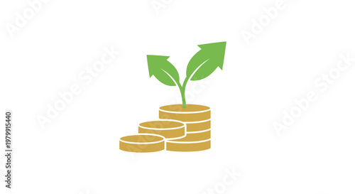 Coins with green plant growing.