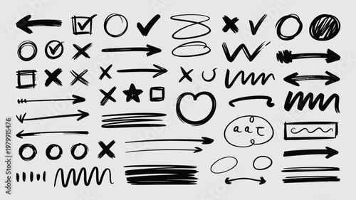 A collection of hand drawn tropical beach elements palm trees waves and huts