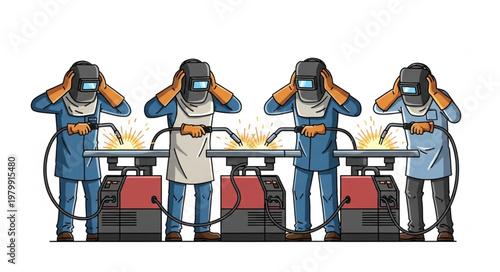 Workers Welding Industrial Equipment.