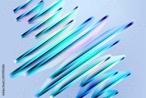 Abstract technology background of 3D glass squares and rectangles.  iridescent geometric shapes