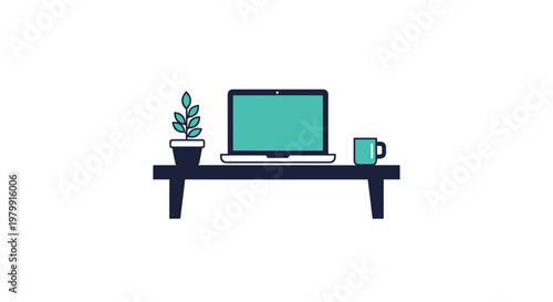 Laptop on a desk with plant.