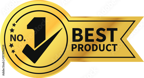 No. 1 best product ribbon sticker label, gold badge with stars. Vector Image