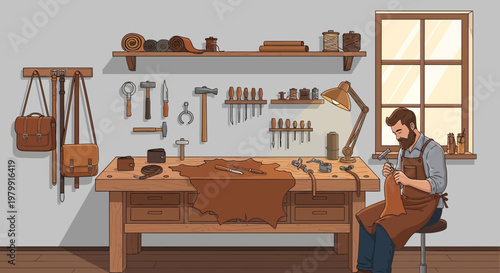 Leatherworker Crafting Bag in Workshop