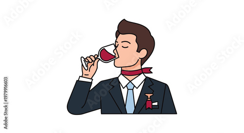 Man in Suit Drinking Red Wine with Corkscrew Pin