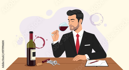 Man in Suit Tasting Red Wine, Sommelier Experience, Wine Tasting Event