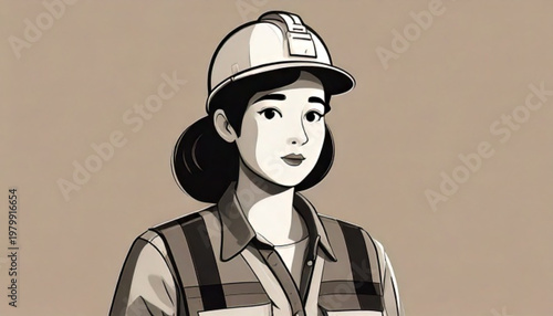 Female construction worker wearing hard hat and safety vest.