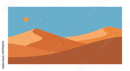 Minimalist Desert Landscape with Dunes and Sun