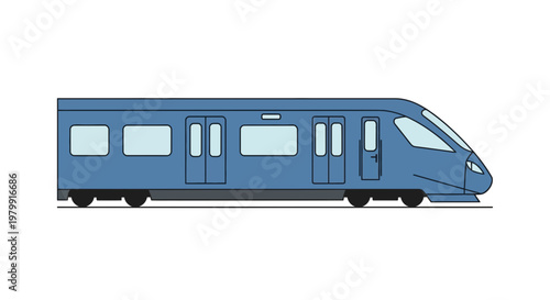 Modern Blue Passenger Train side view, isolated on white background, vector illustration