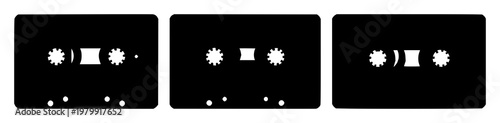 cassette tape set with black silhouette on white background featuring music, audio, retro with nostalgia and classic design art