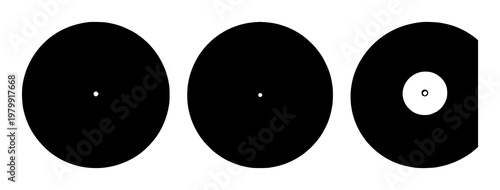 Vinyl record set with black silhouette on white background featuring music, audio, record with artist and album, label and groove
