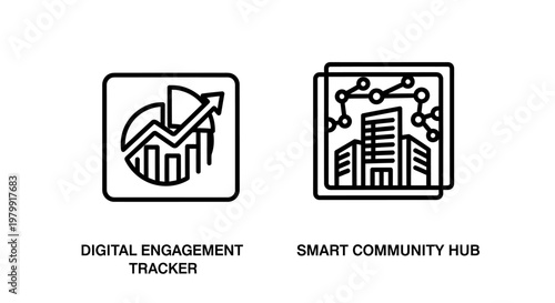 Digital engagement tracker and smart community hub icons with engagement