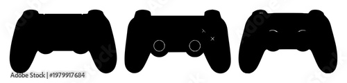 Game controller set with black silhouette against white background featuring gaming, electronics, entertainment with controller and silhouette