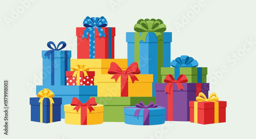 Pile of Colorful Gift Boxes with Ribbons, Surprise Presents for Holidays and Celebrations