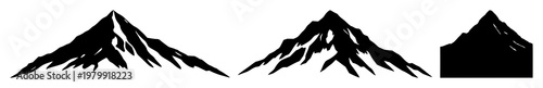 Mountain peak set with black silhouette against white background featuring steep slopes, crystalline glaciers, alpine peaks with bold outlines and minimalist design