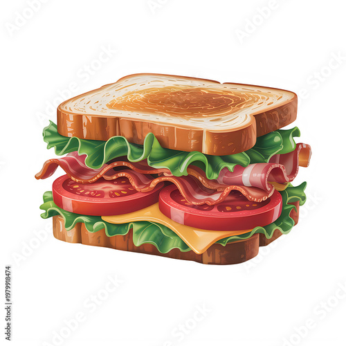 Delicious BLT sandwich with crispy bacon, lettuce, and tomato isolated on transparent background