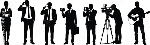 Professional, business, people, silhouettes, photographer, videographer, musician, corporate, teamwork, media, communication, creative, industry, office, marketing, journalism, camera, guitar, filming