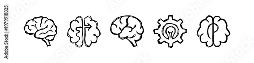 Mental Health and Artificial Intelligence Brain Icons, Sketch