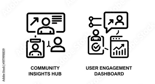 Community insights hub people interaction and user engagement data icons