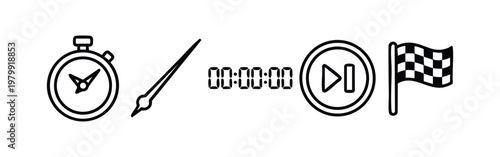 Speed and Race Timing Line Icon Collection, Minimalist