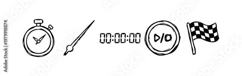 Stopwatch and Timing Elements Hand-Drawn Icon Set