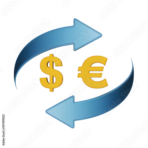 Currency exchange symbol with dollar and euro signs in circular arrows isolated on transparent background