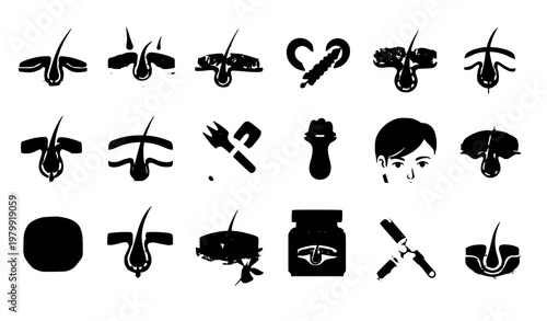 Hair follicle flat icon set scalp care cosmetic vector collection