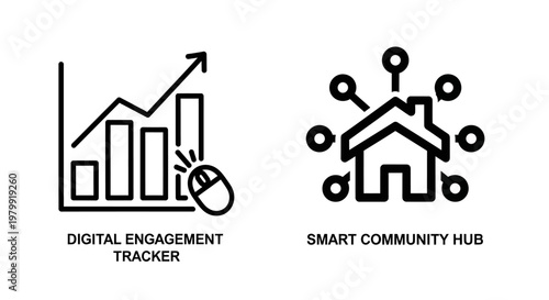 Digital engagement tracker and smart community hub icons with engagement
