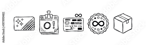 E-Commerce and Loyalty Program Hand Drawn Icon Set with Rewards and Payment Icons