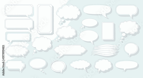 Collection of blank speech bubbles and thought clouds in various shapes and styles
