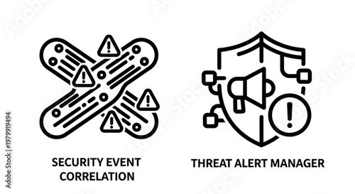 Security event correlation and threat alert manager icons with security