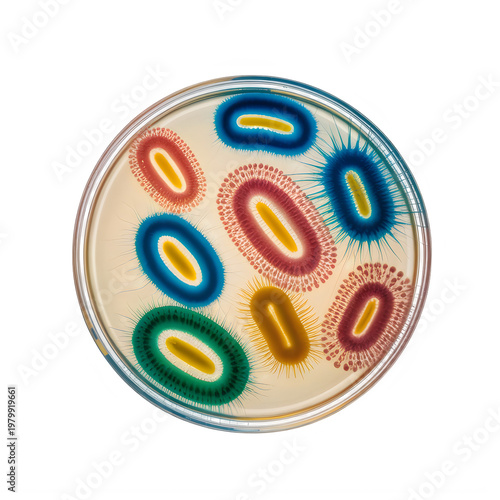 Colorful abstract petri dish design with swirl patterns isolated on transparent background