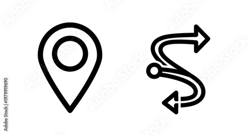 Location pin icon and winding path with arrows location navigation direction