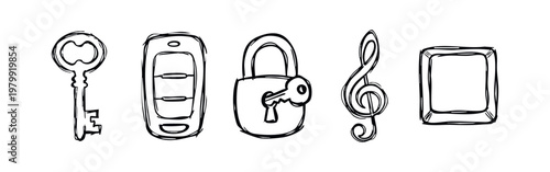 Key, Car Key, Lock, Treble Clef, Frame Icons