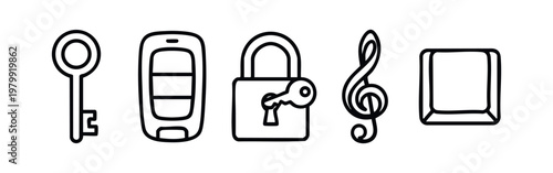 Key, Car Key, Lock, Treble Clef, Frame Icons