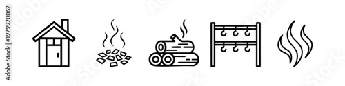 Set of 5 clean line icons for smoking or barbecue on white background