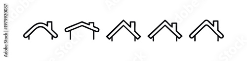 Set of 5 clean line icons for house roofs on white background