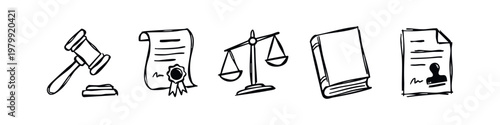 Canvastavla Hand-Drawn Icons Representing Law and Justice