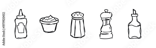 Hand-Drawn Icons of Condiments and Seasonings