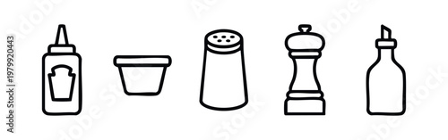 Line Art Icons of Condiments and Seasonings