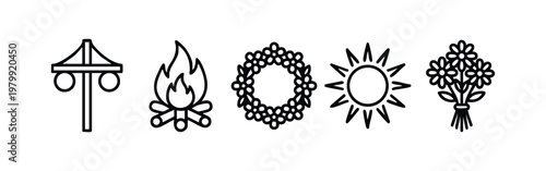 Line Art Icons for Swedish Midsummer Celebration