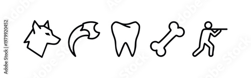 Line Art Icons Related to Wild Animals and Hunting